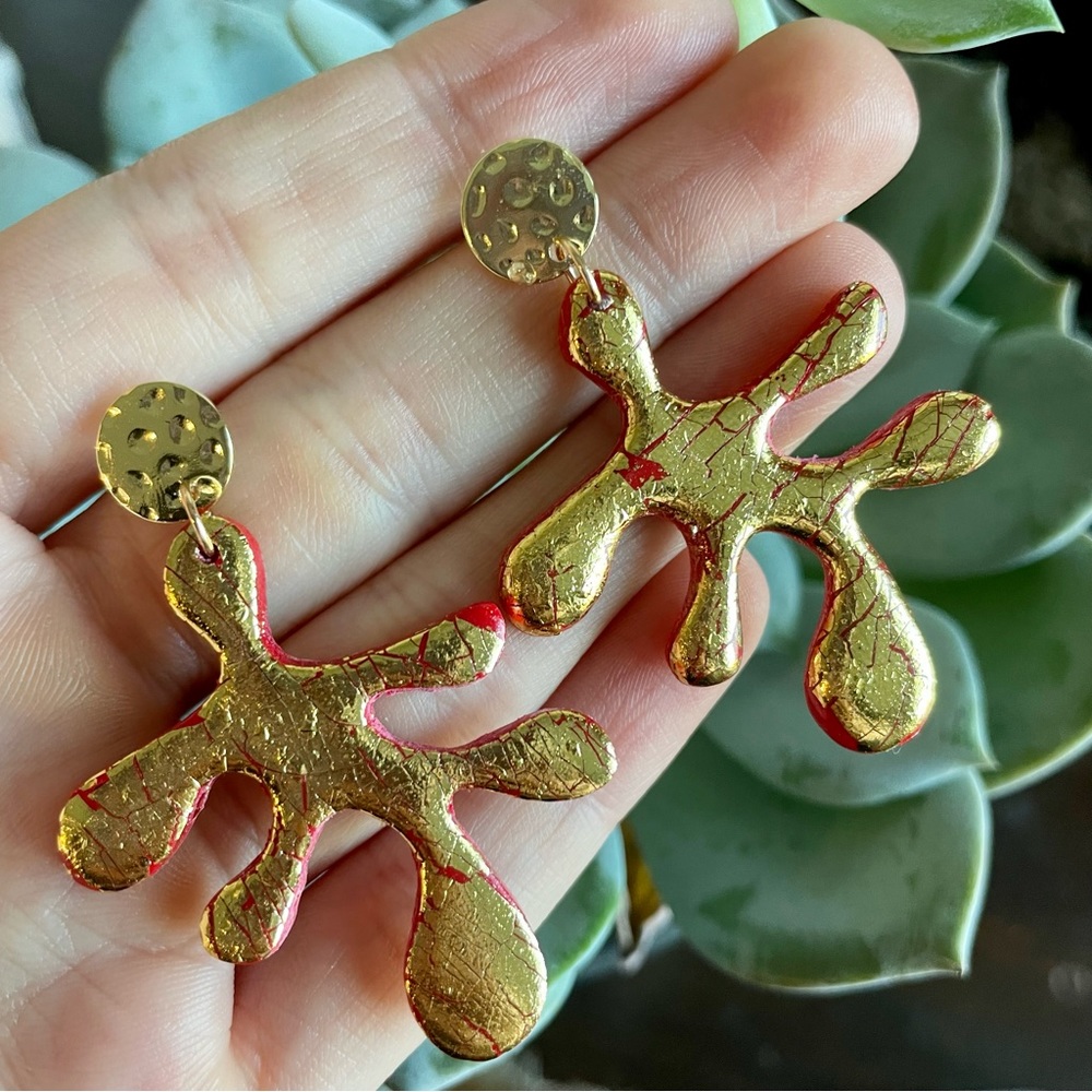 Boho Style Handmade Red and Gold Earrings